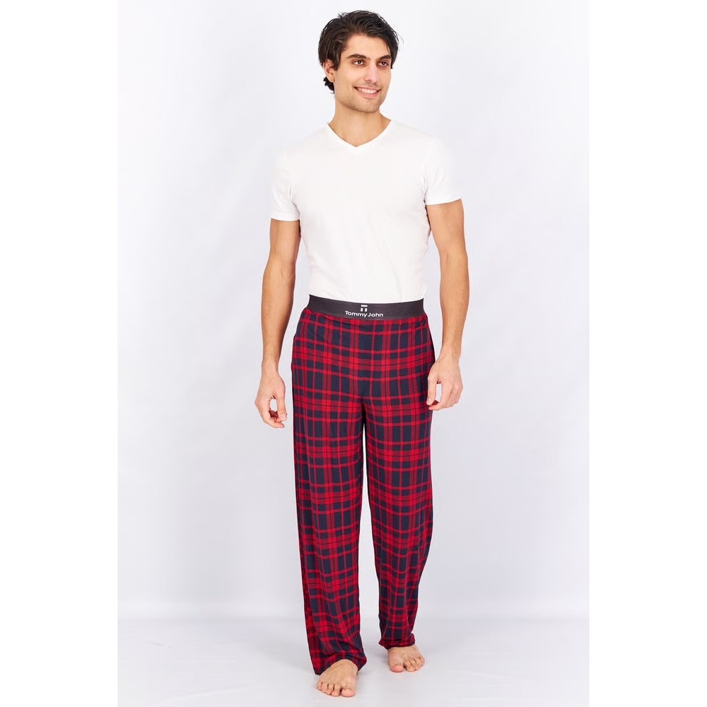 Tommy John Mens Second Skin Lounge Pants Red Navy Plaid Pajama Bottoms Medium
